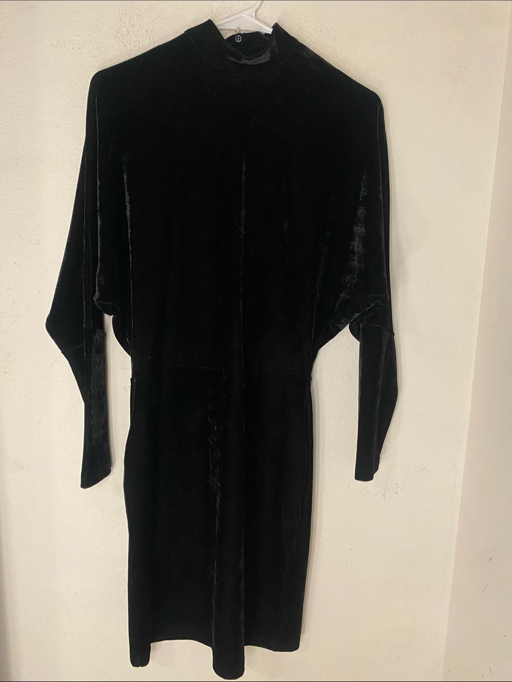 Reiss Black Velvet Wrap-Front Long Sleeve Dress